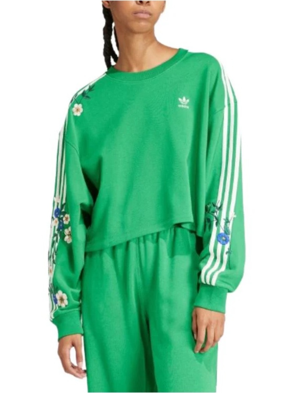 adidas Green Floral-Embroidered Crewneck Sweatshirt